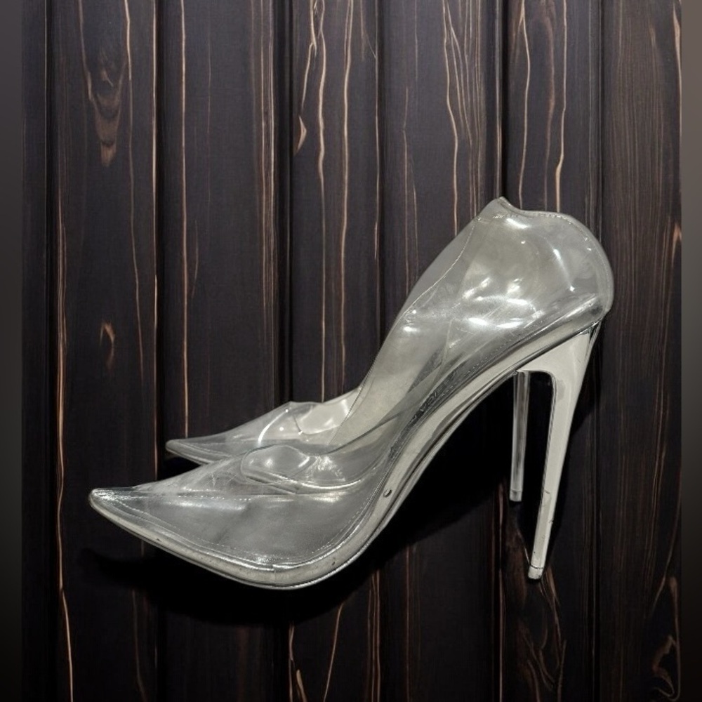 Jessica Rich Women's Fancy Pointed Toe Clear Stiletto Pump Silver Heels Size 38